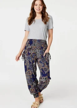 Izabel London Navy Mosaic Print Pocket Detail Pants