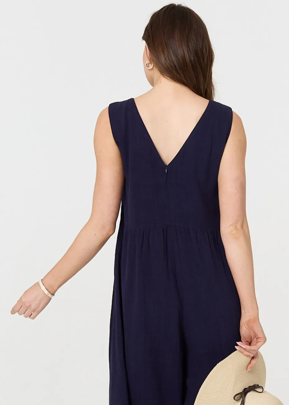 Izabel London Navy Relaxed Sleeveless Wide Crop Jumpsuit