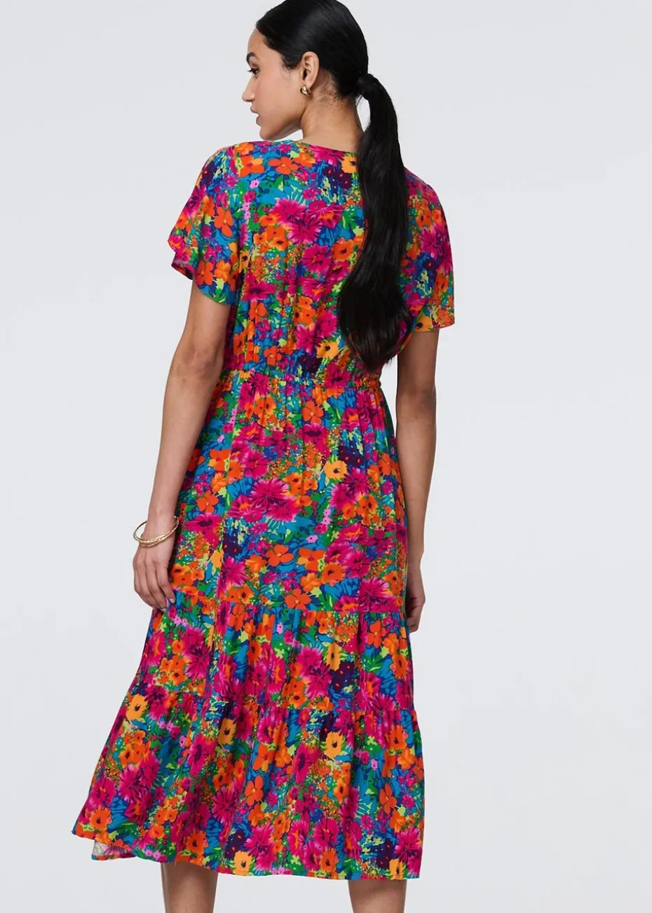 Izabel London Pink Floral Short Sleeve Tie Waist Dress