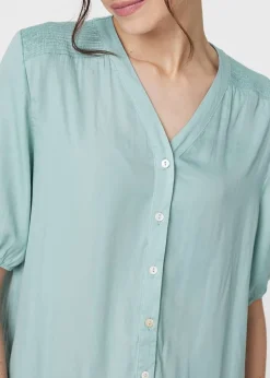 Izabel London Sage Plain V-Neck Puff 1/2 Sleeve Shirt