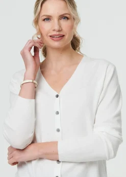 Izabel London White Cropped Button Up Slim Knit Cardigan