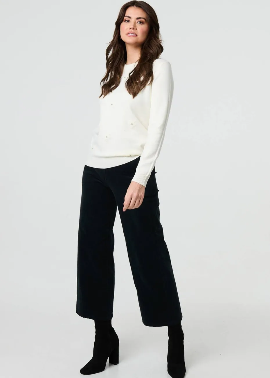 Izabel London White Floral Gemstone Embellished Jumper