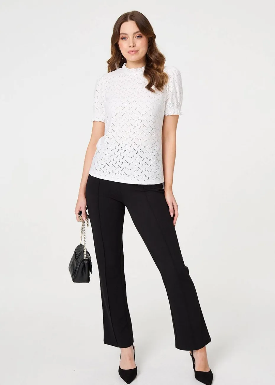 Izabel London White Lace Texture Frilled Short Sleeve Blouse