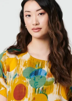 Izabel London Yellow Geo Print Short Sleeve Knee Length Dress