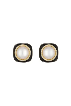 Jon Richard Gold Plated Jet and Pearl Earrings
