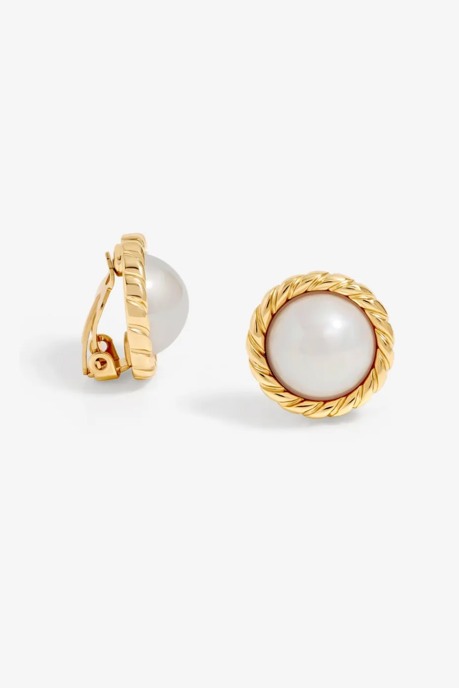 Jon Richard Gold Plated Ridge & Pearl Clip Earrings