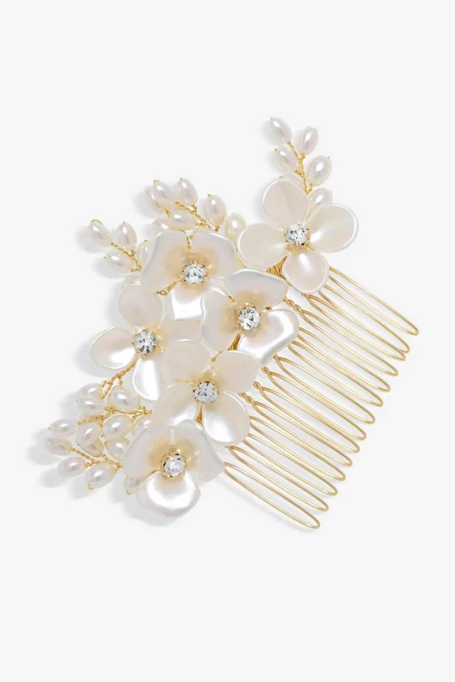 Jon Richard Gold Plated White Floral & Crystal Hair Comb