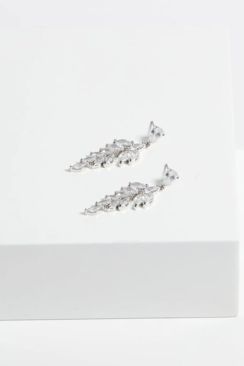 Jon Richard Rhodium Plated Cubic Zirconia Leaf Drop Earrings