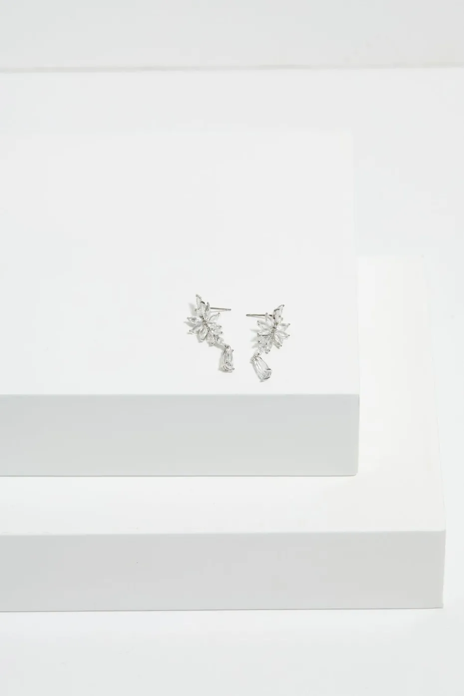 Jon Richard Rhodium Plated Cubic Zirconia Floral Drop Earrings