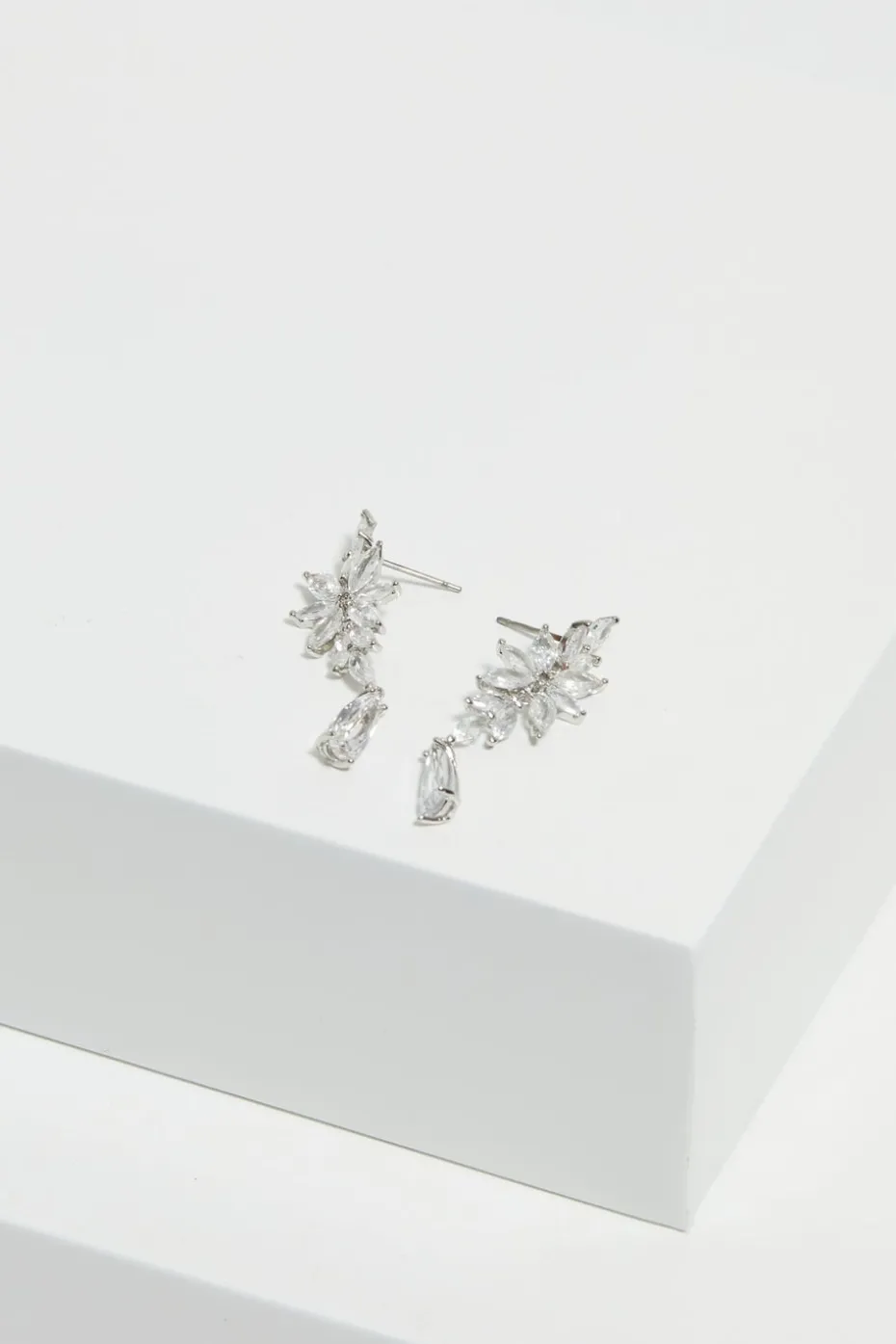 Jon Richard Rhodium Plated Cubic Zirconia Floral Drop Earrings