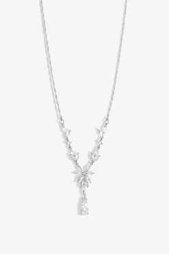 Jon Richard Rhodium Plated Cubic Zirconia Floral Y Necklace