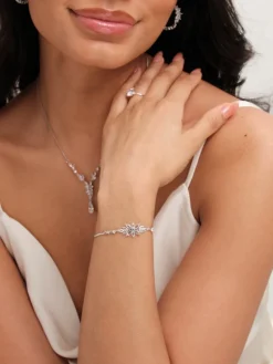 Jon Richard Rhodium Plated Cubic Zirconia Floral Y Necklace