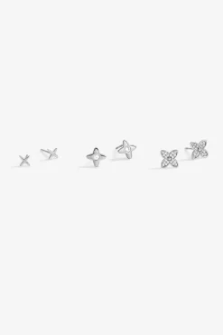 Jon Richard Silver Plated Clover Earrings Pack Of 3