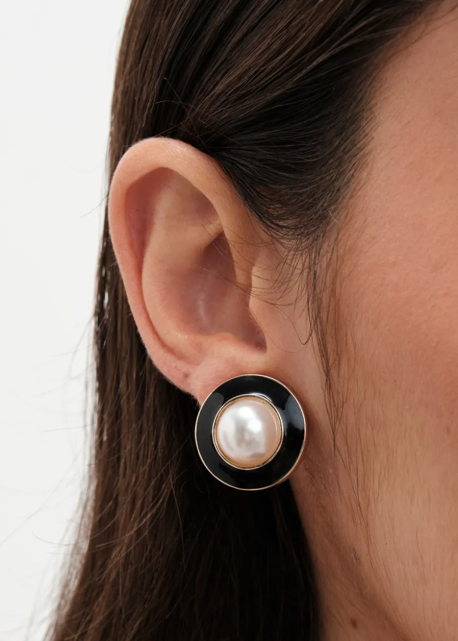 Jon Richard Vintage Inspired Gold Plated Pearl And Enamel Clip Earrings