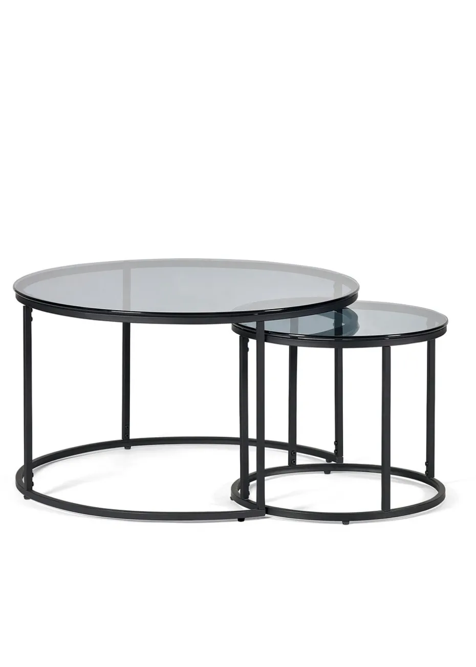 Julian Bowen Black Round Nesting Coffee Tables Smoked Glass (50 x 80 x 80cm)