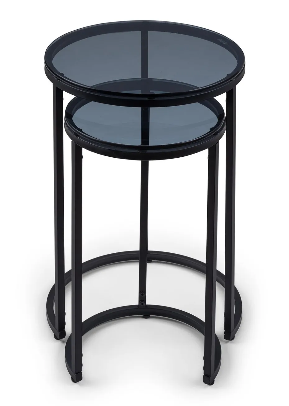 Julian Bowen Black Round Nesting Side Tables Smoked Glass (55 x 40 x 40cm)