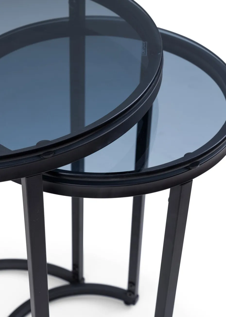 Julian Bowen Black Round Nesting Side Tables Smoked Glass (55 x 40 x 40cm)