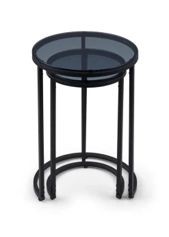 Julian Bowen Black Round Nesting Side Tables Smoked Glass (55 x 40 x 40cm)