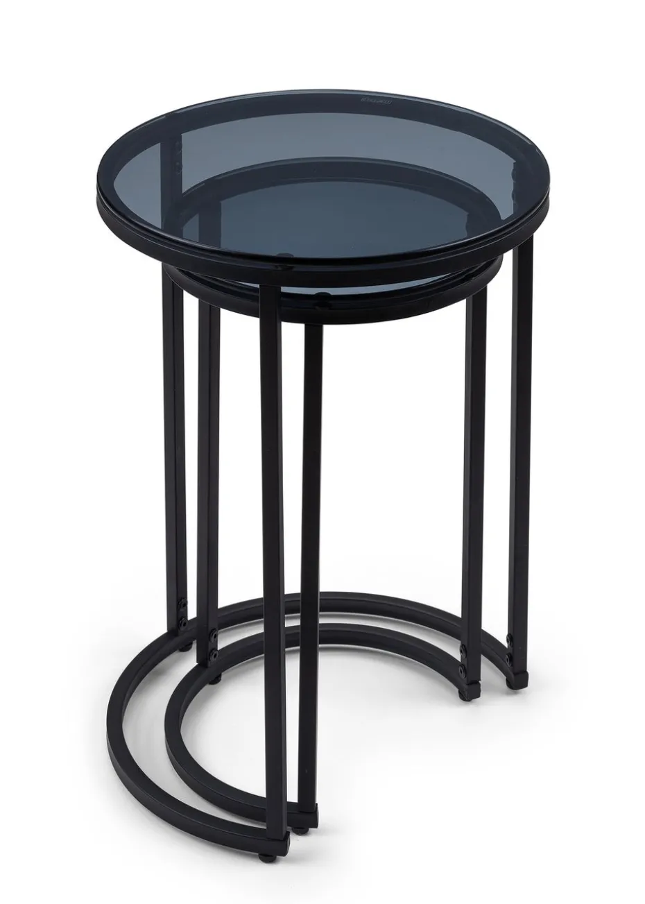 Julian Bowen Black Round Nesting Side Tables Smoked Glass (55 x 40 x 40cm)