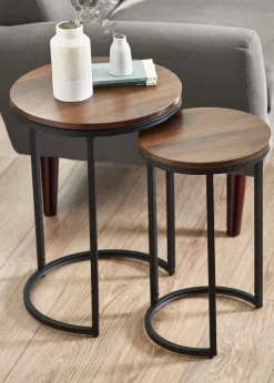 Julian Bowen Walnut Tribeca Round Nesting Side Tables (55 x 40 x 40cm)