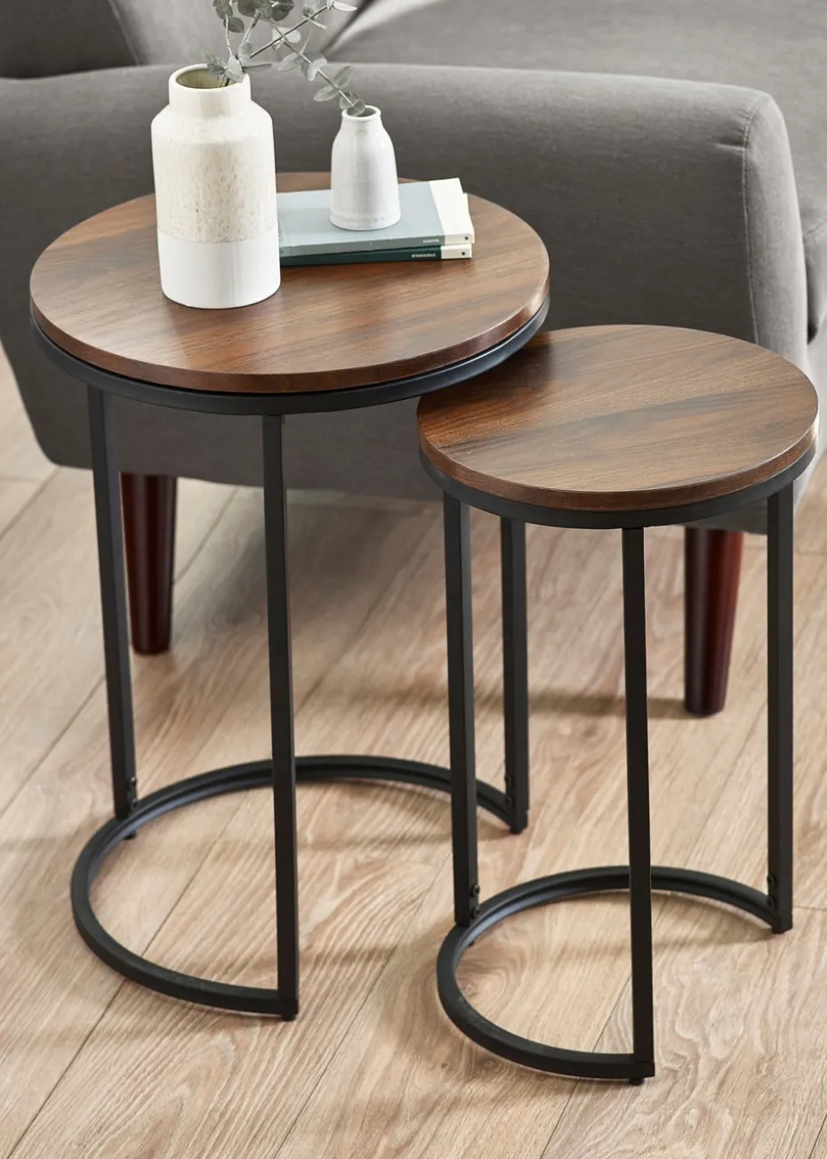 Julian Bowen Walnut Tribeca Round Nesting Side Tables (55 x 40 x 40cm)