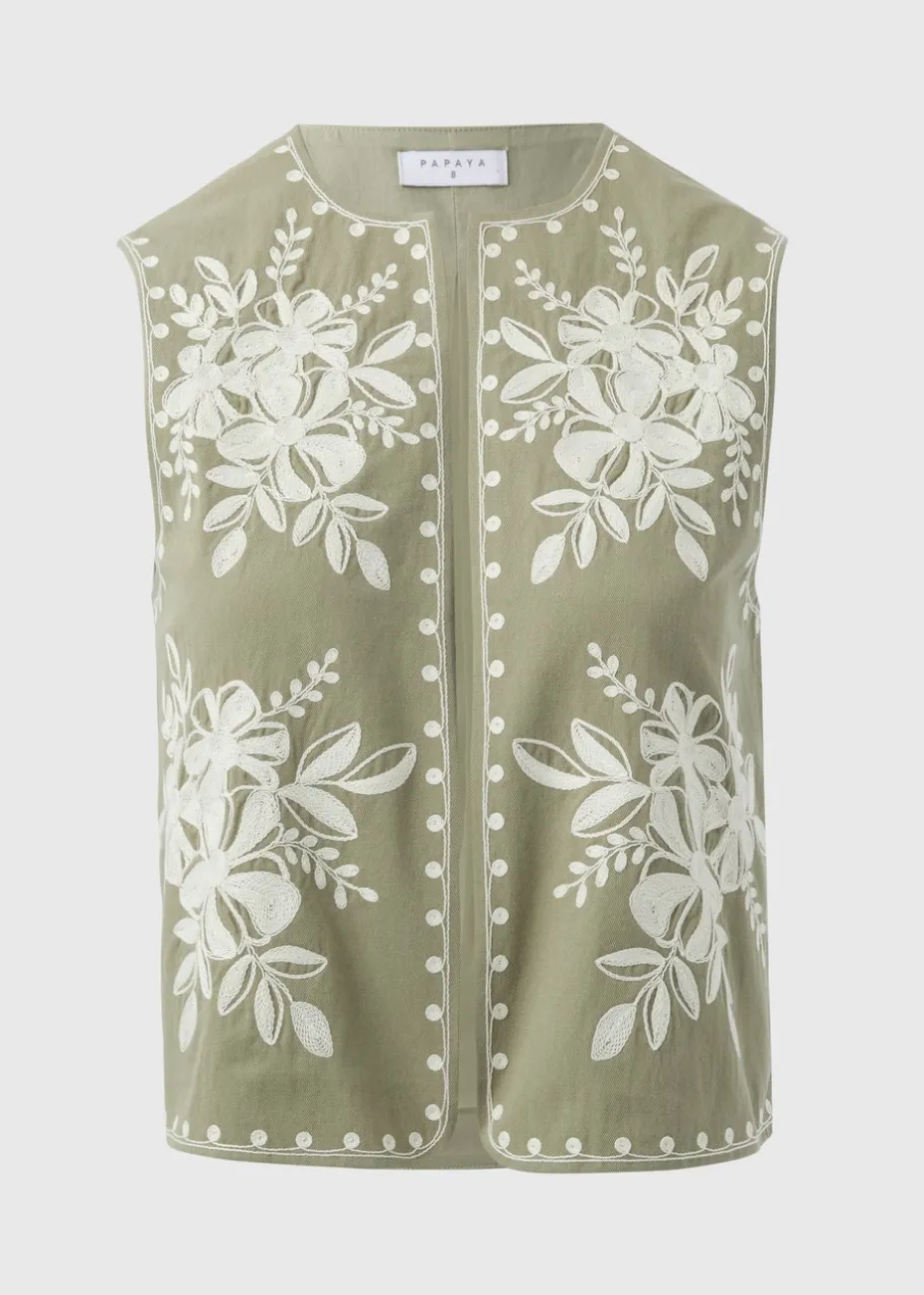 Khaki Embroidered Waistcoat