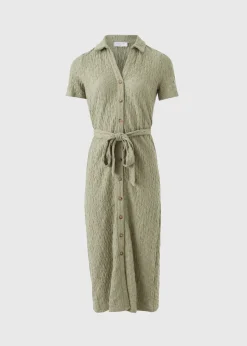 Khaki Textured Shirt Midi Dress