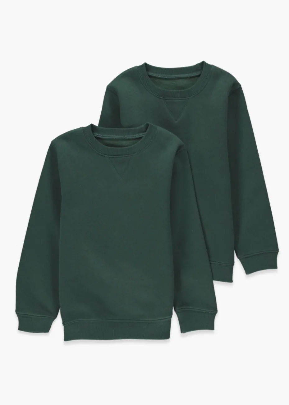 Kids 2 Pack Green Crew Neck School Sweatshirts (3-13yrs)