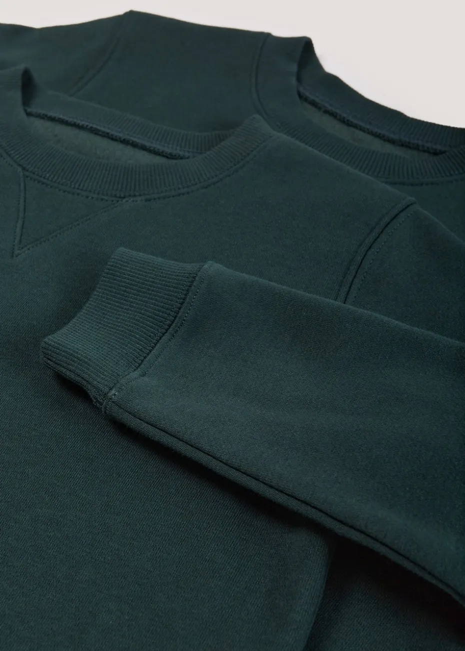 Kids 2 Pack Green Crew Neck School Sweatshirts (3-13yrs)