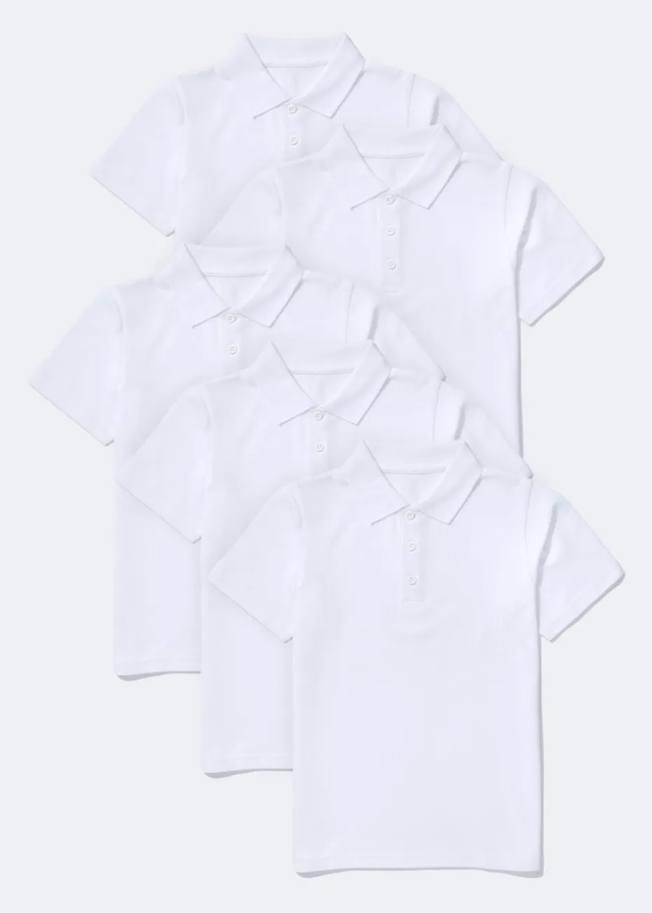 Kids 5 Pack White School Polo Shirts (3-16yrs)