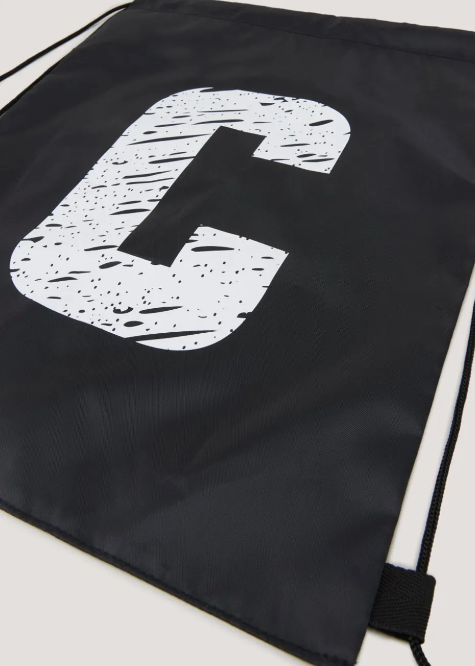 Kids Black Alphabet Drawstring Bag