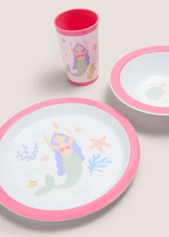Kids Pink 3 Piece Mermaid Dinner Set