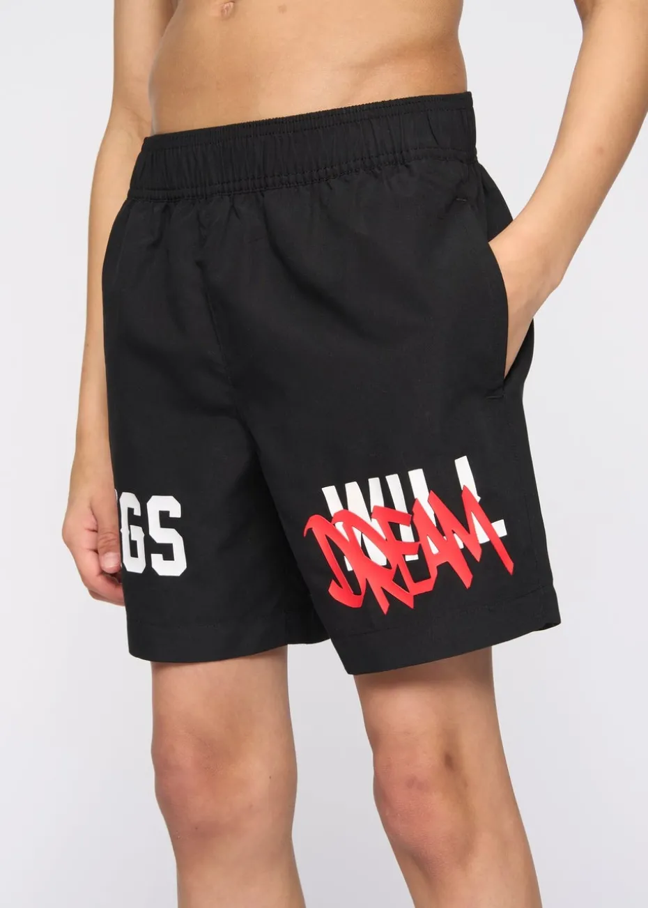 Kings Will Dream Black Tagged Swim Shorts (7-14 yrs)