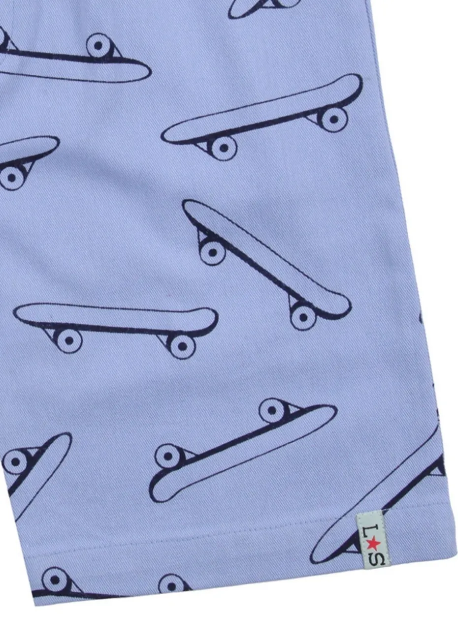 Lilly & Sid Blue Skateboard Print Shorts (24 Months- 8 Years)