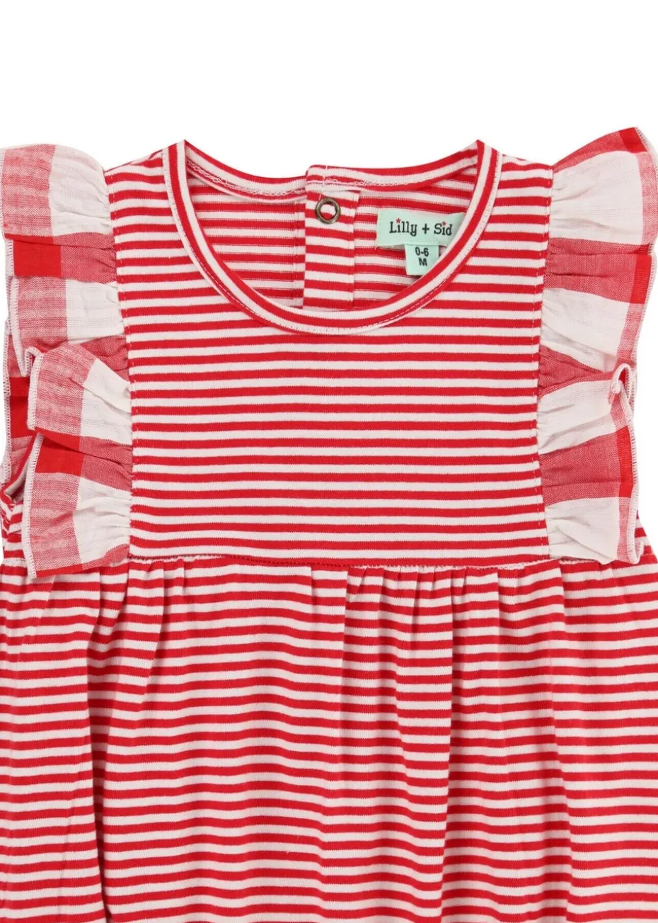 Lilly & Sid Red Stripe & Gingham Print Romper (0-12 Months)
