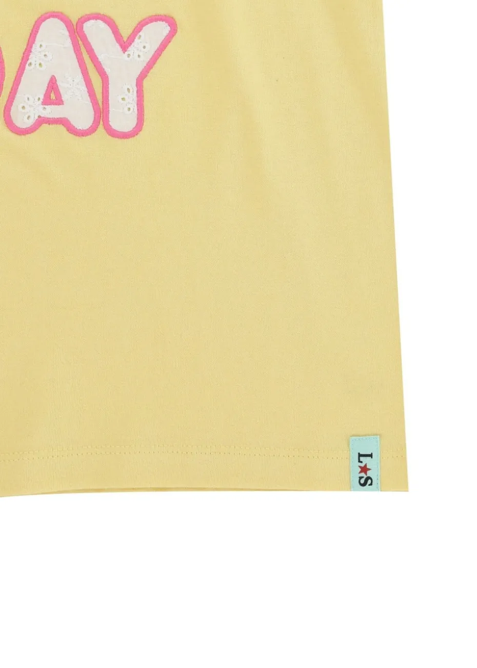 Lilly & Sid Yellow Sunday Slogan Applique Top (0-8 Years)