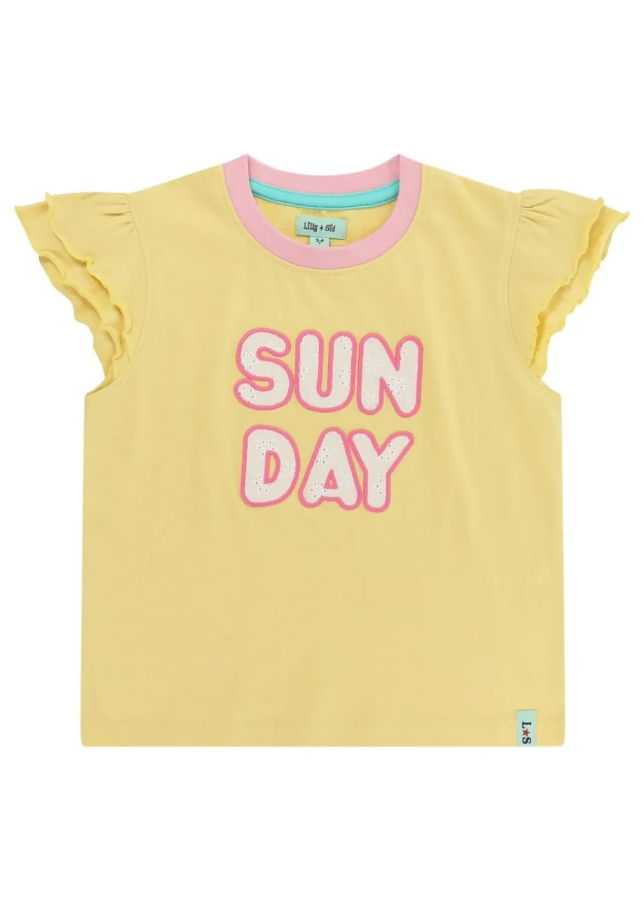 Lilly & Sid Yellow Sunday Slogan Applique Top (0-8 Years)