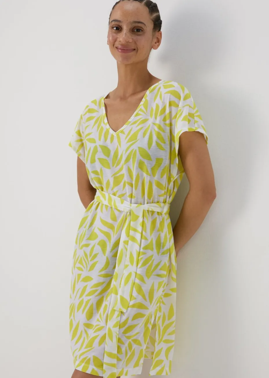 Lime Leaf Print Jersey Kaftan