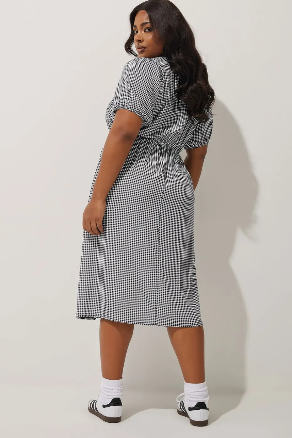 Limited Collection Curve Black & White Check Bow Front Midi Dress