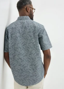 Lincoln Navy Chambray Leaf Print Shirt