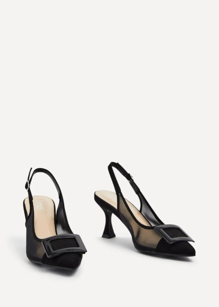 Linzi Ace Black Faux Suede & Mesh Court Heel