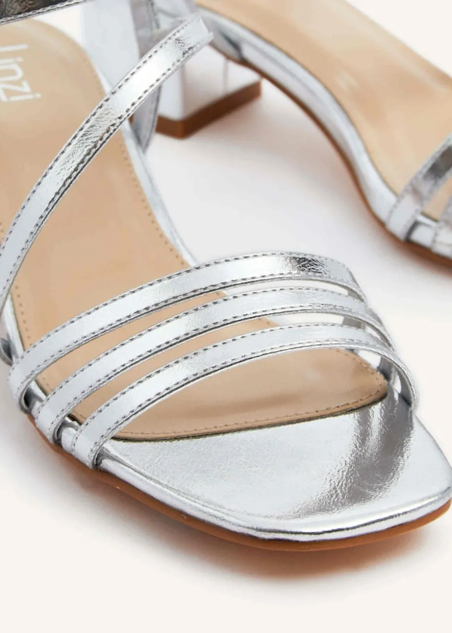 Linzi Afia Silver Faux Leather Strappy Heeled Sandal
