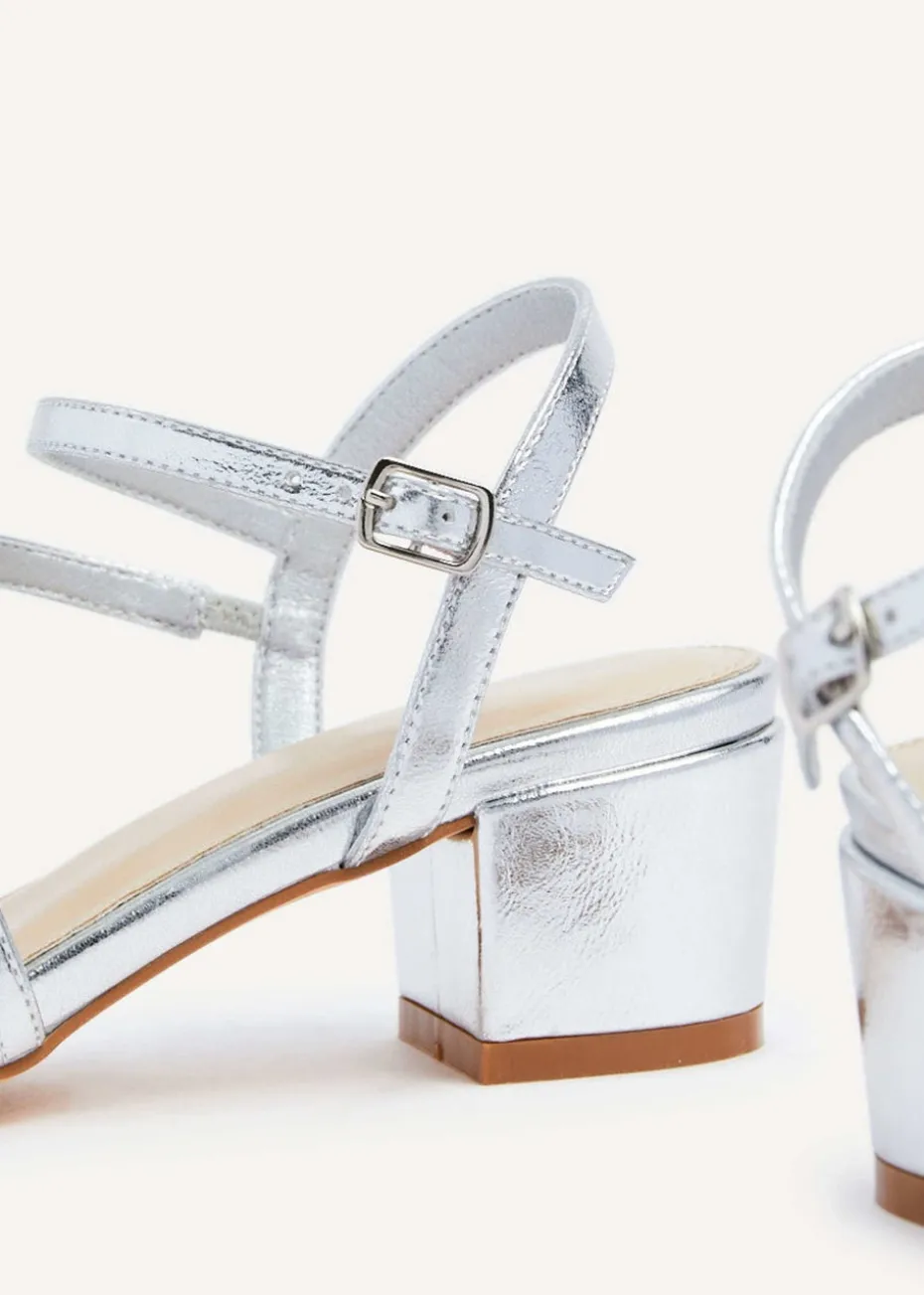 Linzi Afia Silver Faux Leather Strappy Heeled Sandal
