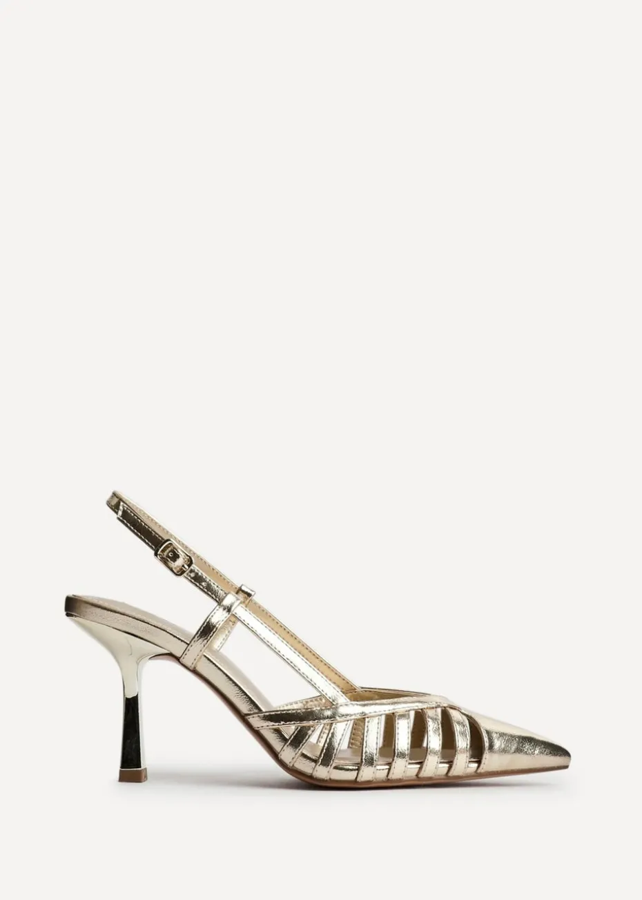 Linzi Alias Gold Faux Leather Cut Out Slingback Court Heels