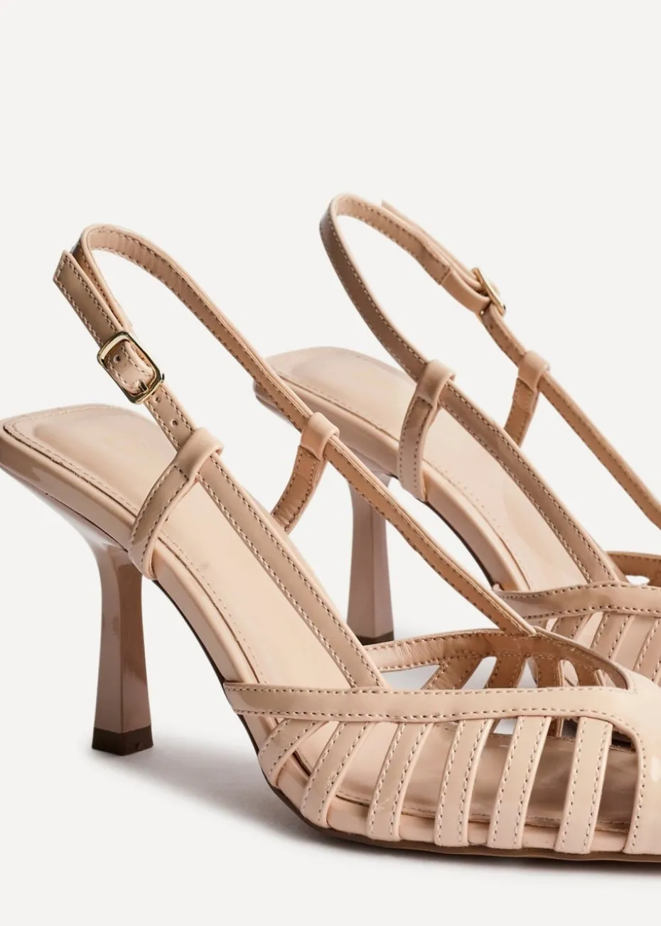 Linzi Alias Sand Faux Patent Leather Cut Out Slingback Court Heel