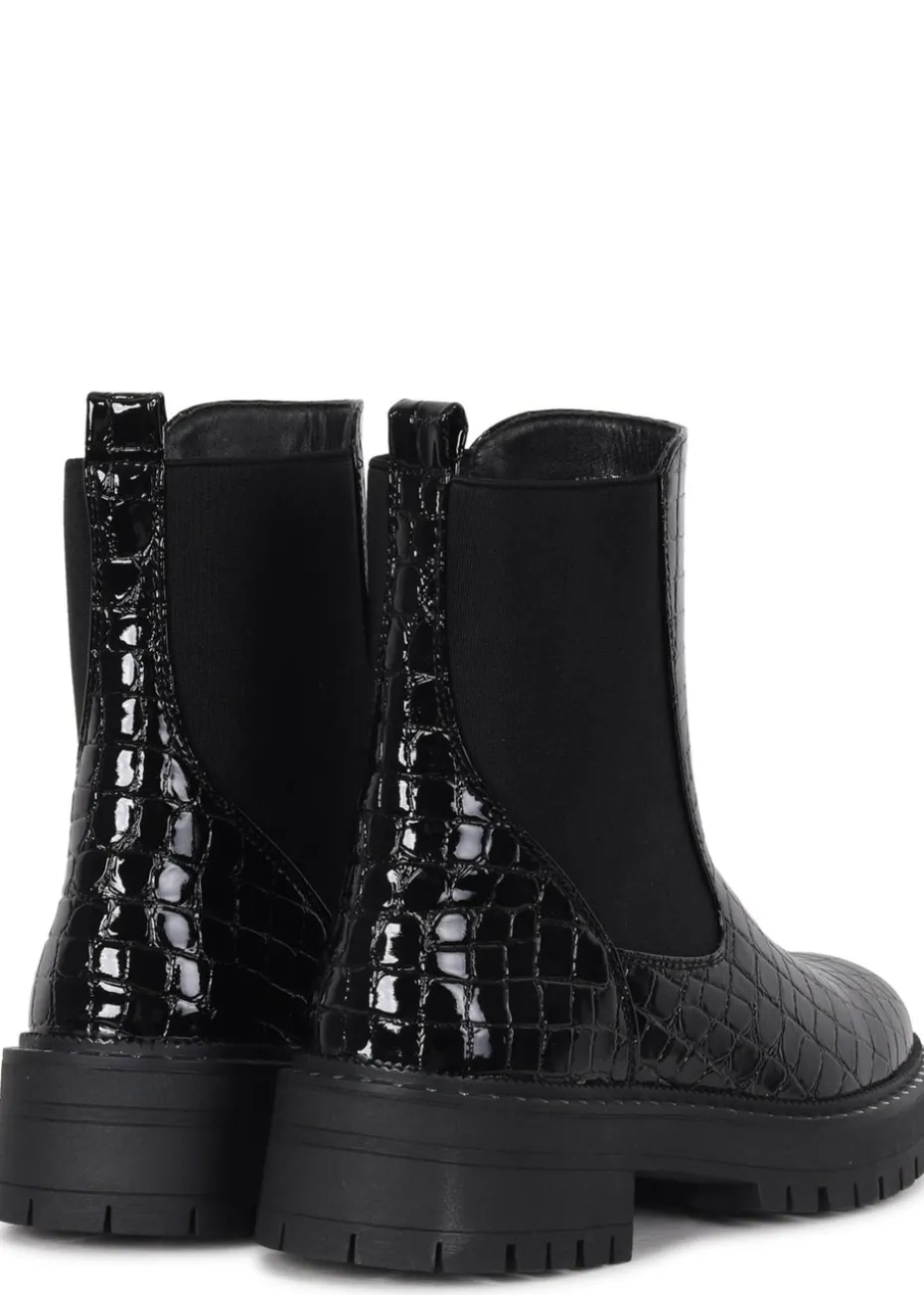 Linzi Andrea Black Faux Croc Patent Leather Silver