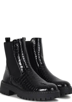 Linzi Andrea Black Faux Croc Patent Leather Silver