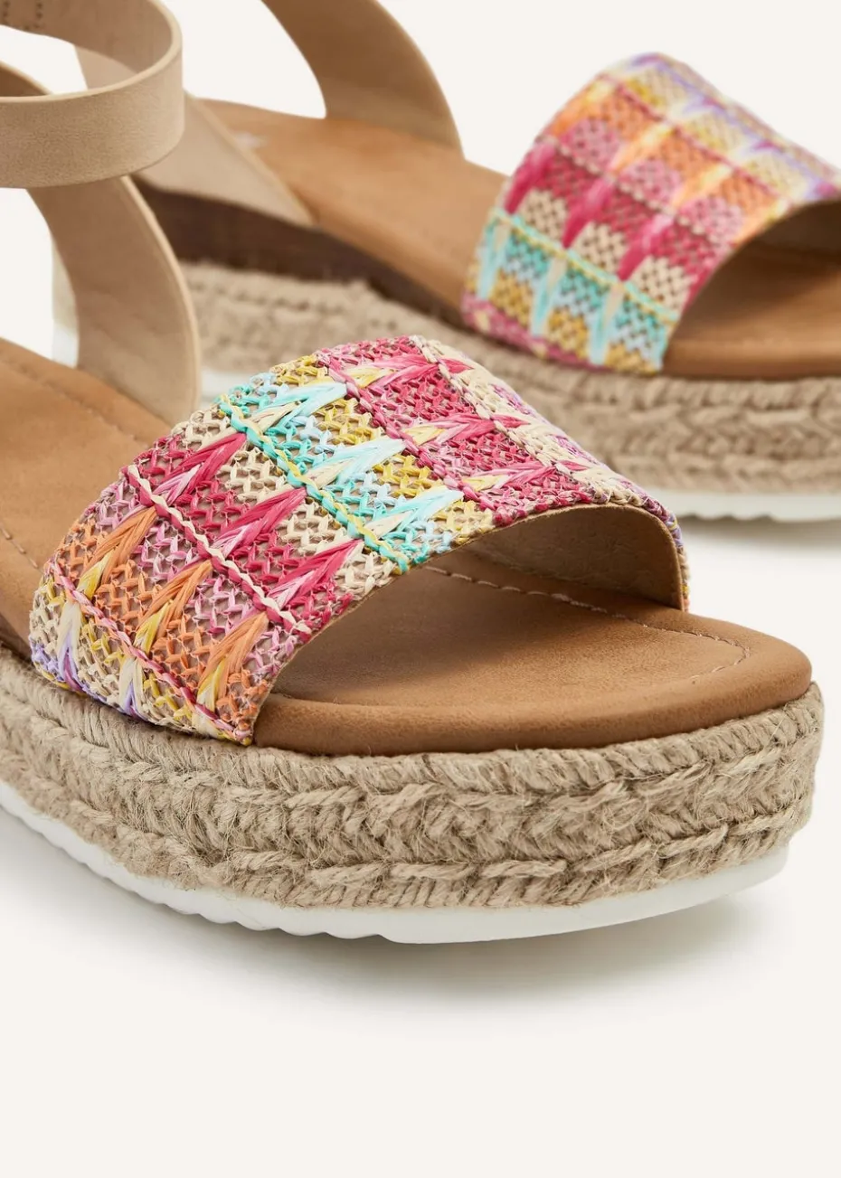 Linzi Anya Multi Coloured Raffia Flatform Sandal