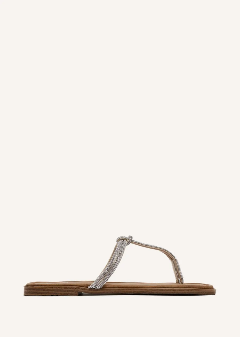 Linzi Avril Silver Diamante Toe Post Slider Sandal