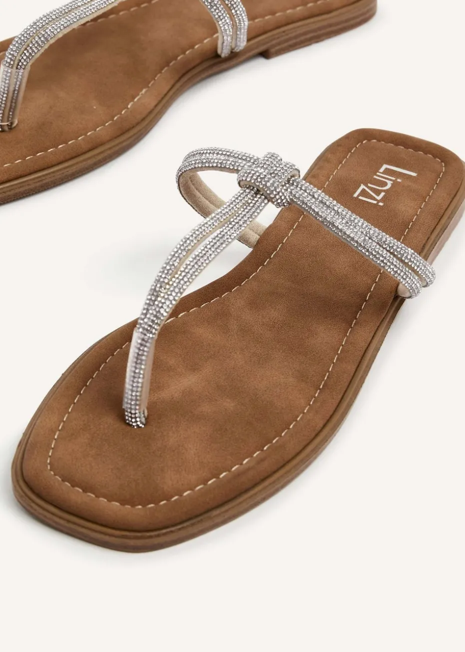 Linzi Avril Silver Diamante Toe Post Slider Sandal